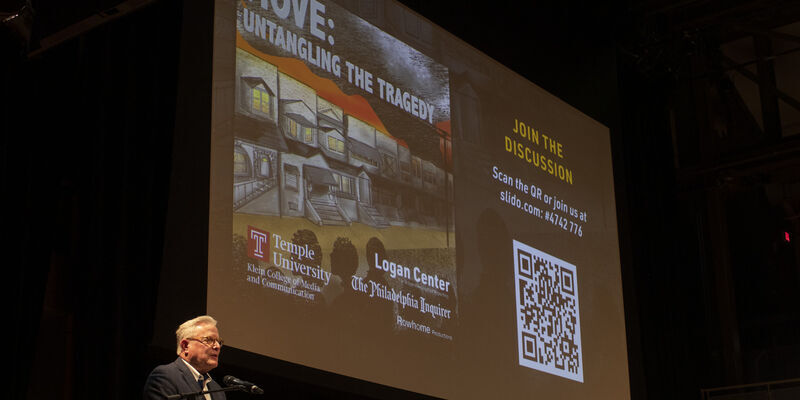 Image of Dean David Boardman delivering remarks at the podcast launch event.