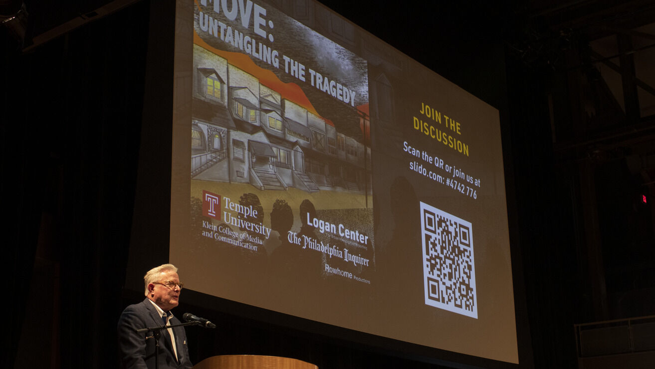 Image of Dean David Boardman delivering remarks at the podcast launch event.