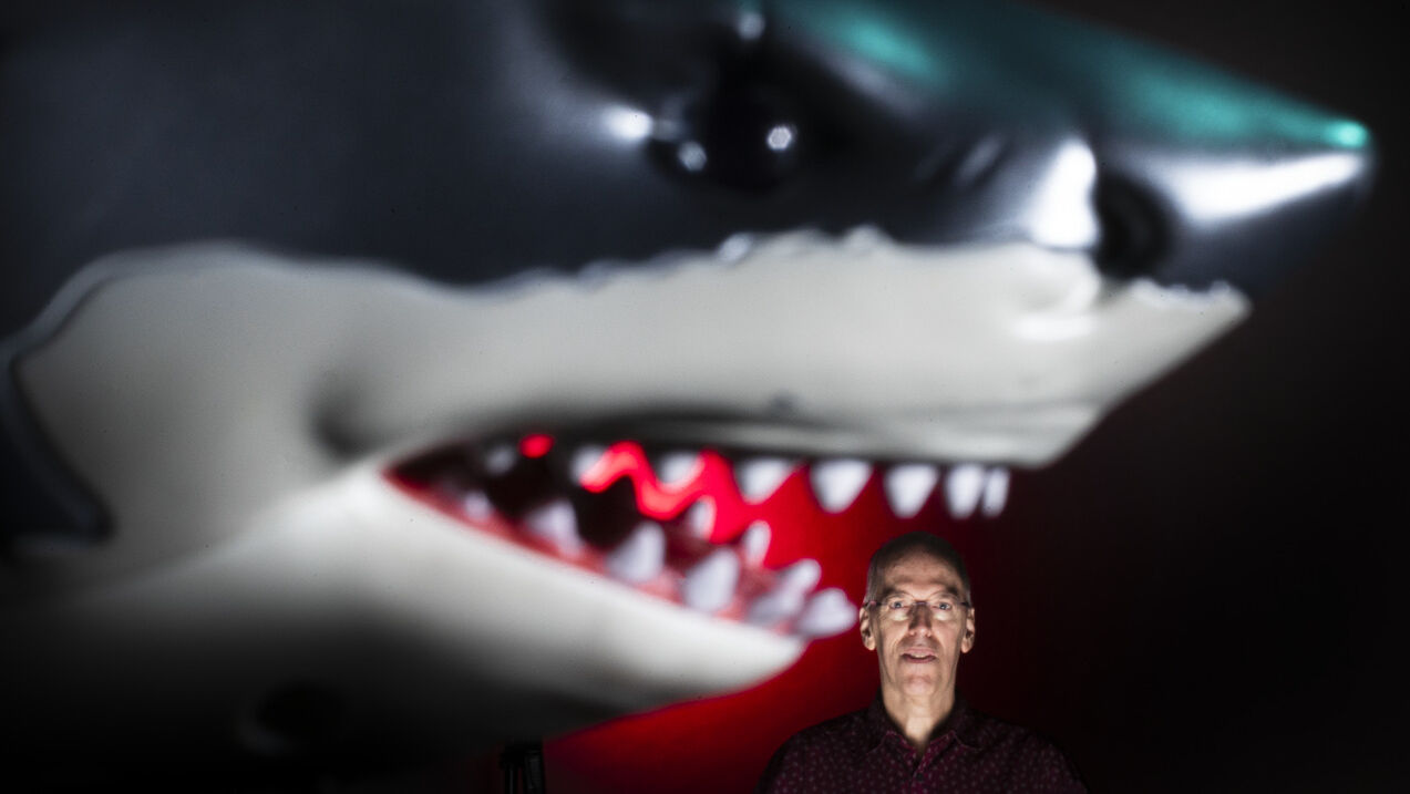 Michael Klein in the jaws of a shark