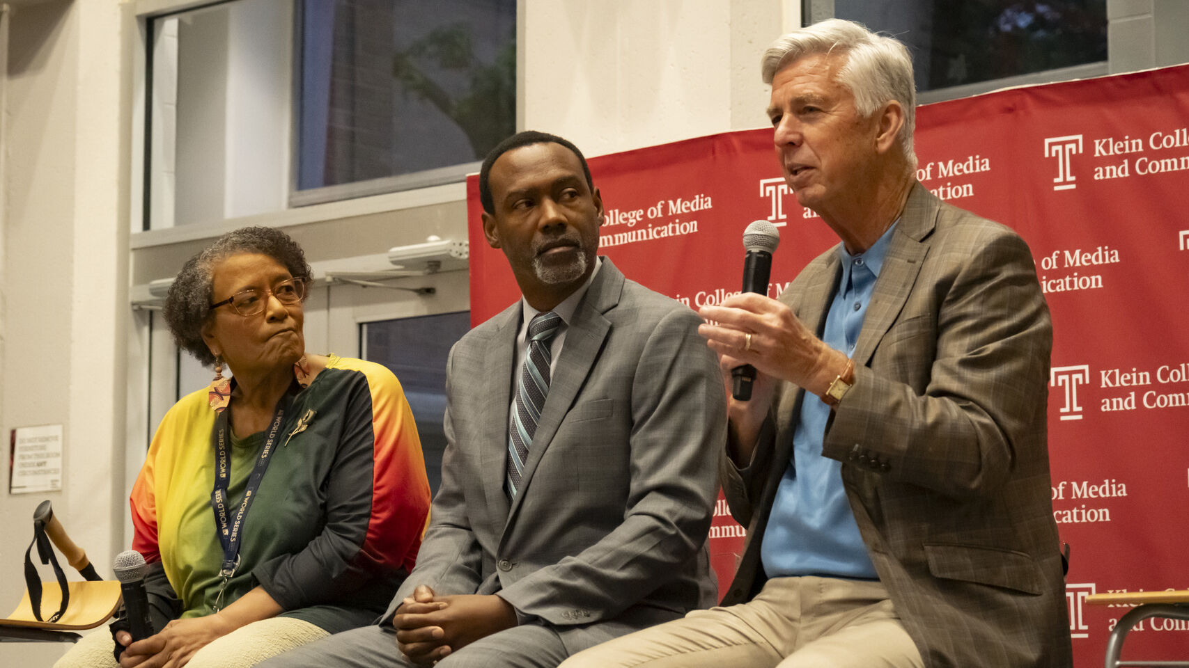 Image of Claire Smith, Doug Glanville and Dave Dombrowski at Wednesday's event.