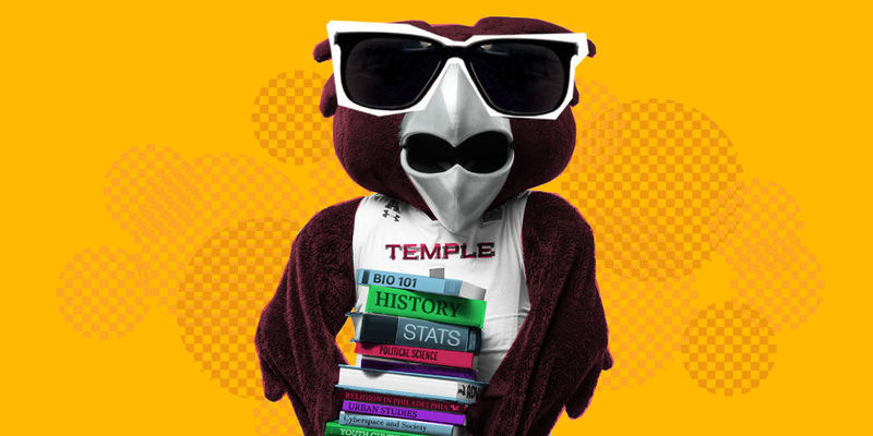 Hooter in sunglasses with books