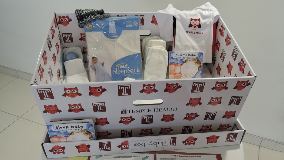 An example of the baby box being distributed at Temple Hospital.