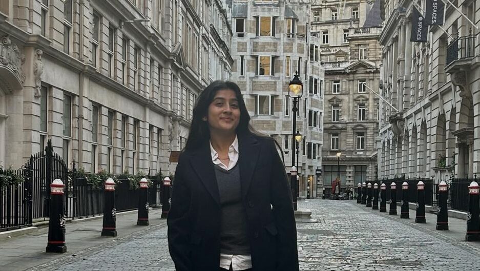 Samhitha Balaji stands on a London street