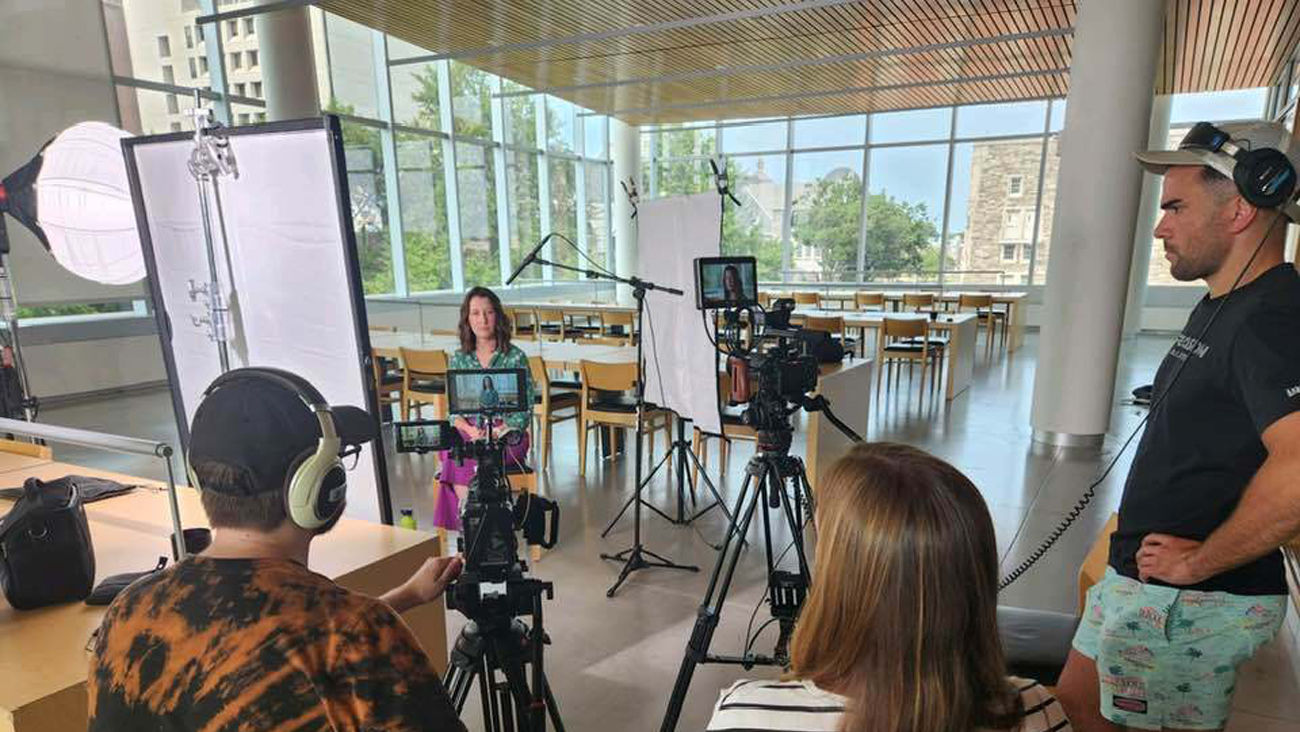 Image of filming Stacey Harpster, a Temple professor for a documentary.  