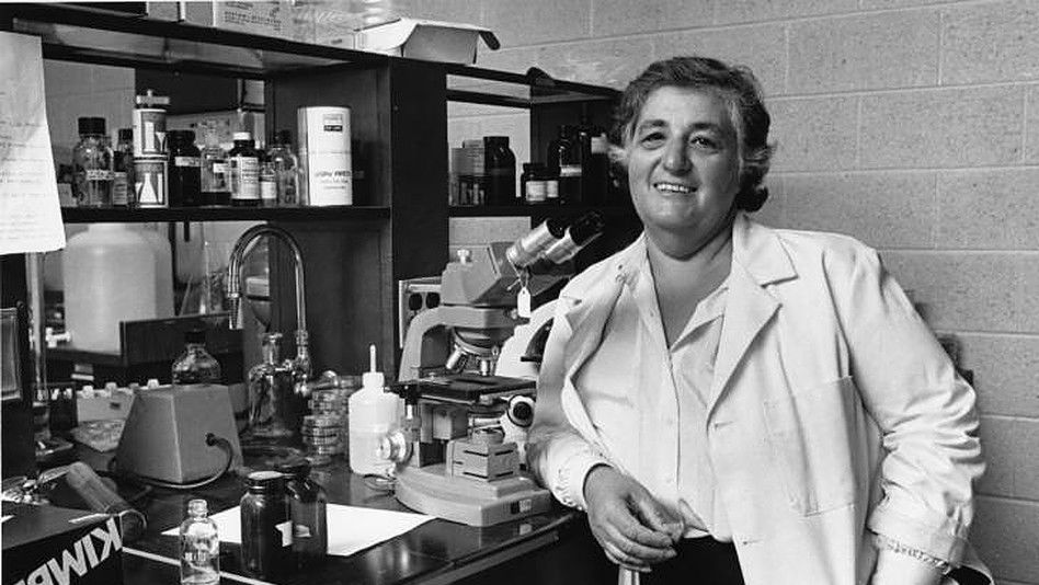 Temple's first Provost, Barbara Brownstein, in her biology lab.