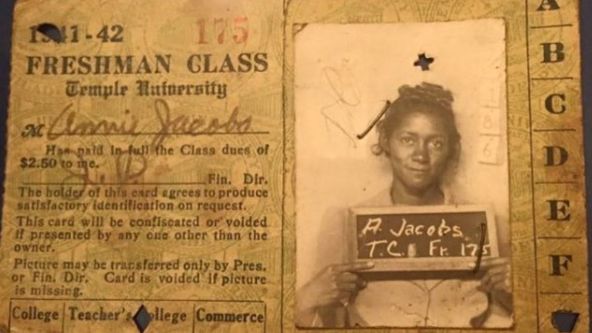 Image of Annie Jacobs’ Temple ID card as a first-year student, 1941–1942