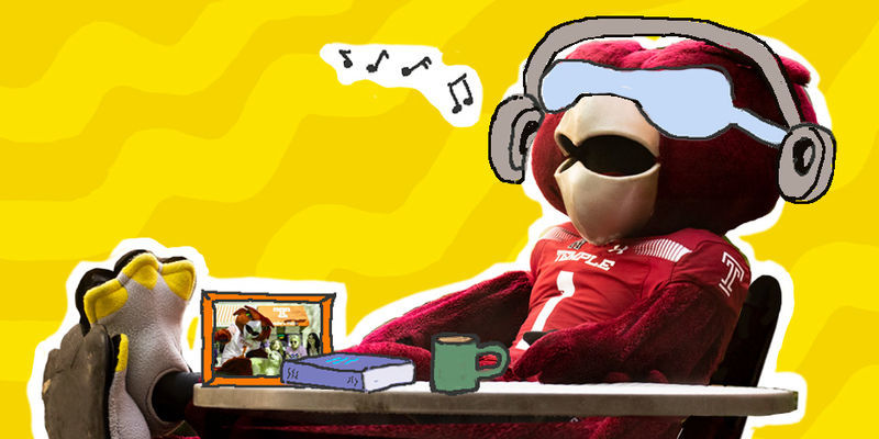 A graphic of Hooter lounging and listening to music