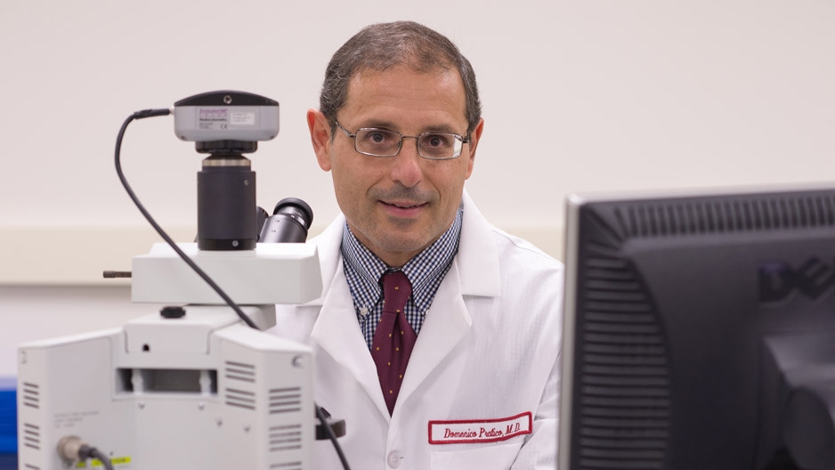 Domenico Praticò, professor of pharmacology, wearing a lab coat.