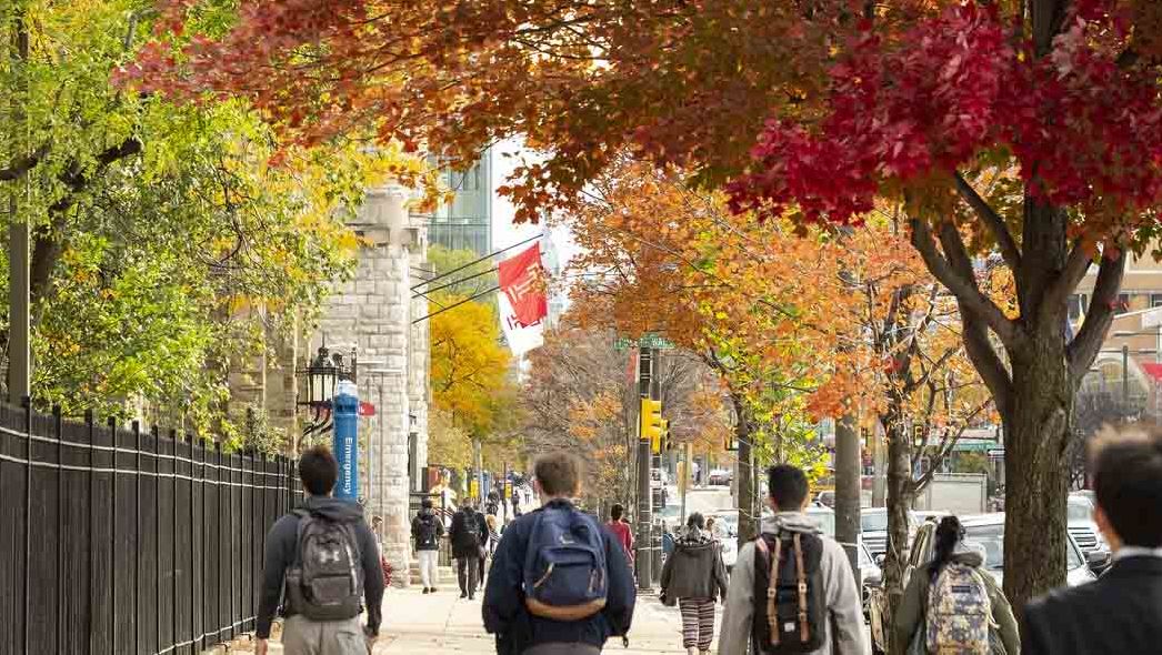 students walking down Broad Street