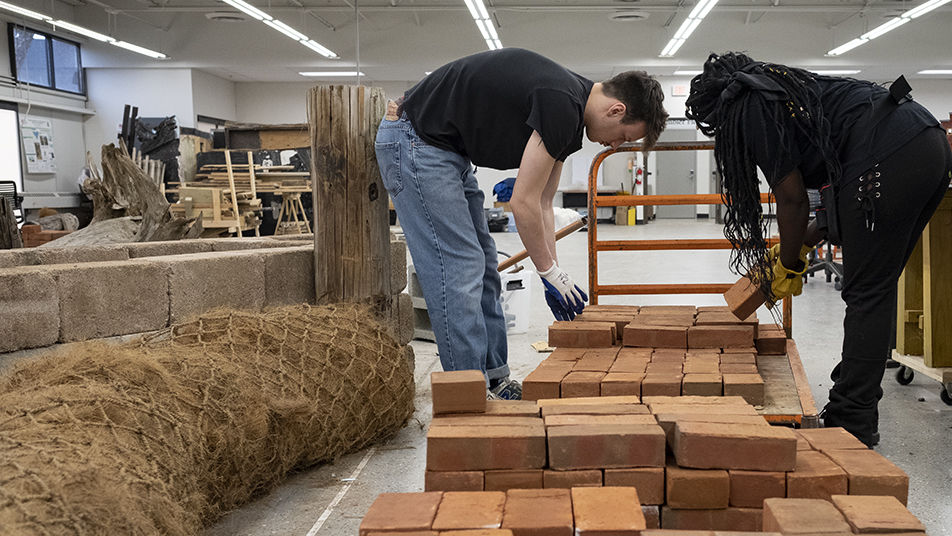 Students work on the construction of Temples Philadelphia Flower Show Exhbiti