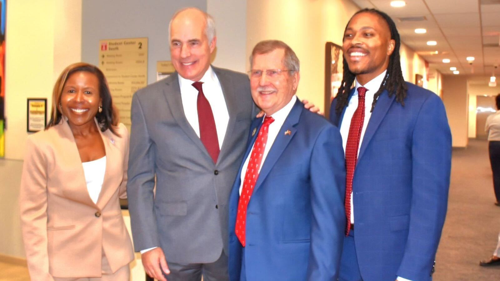 Dean Shealey and President Englert pictured with Senator Casey and Representative Kenyatta.