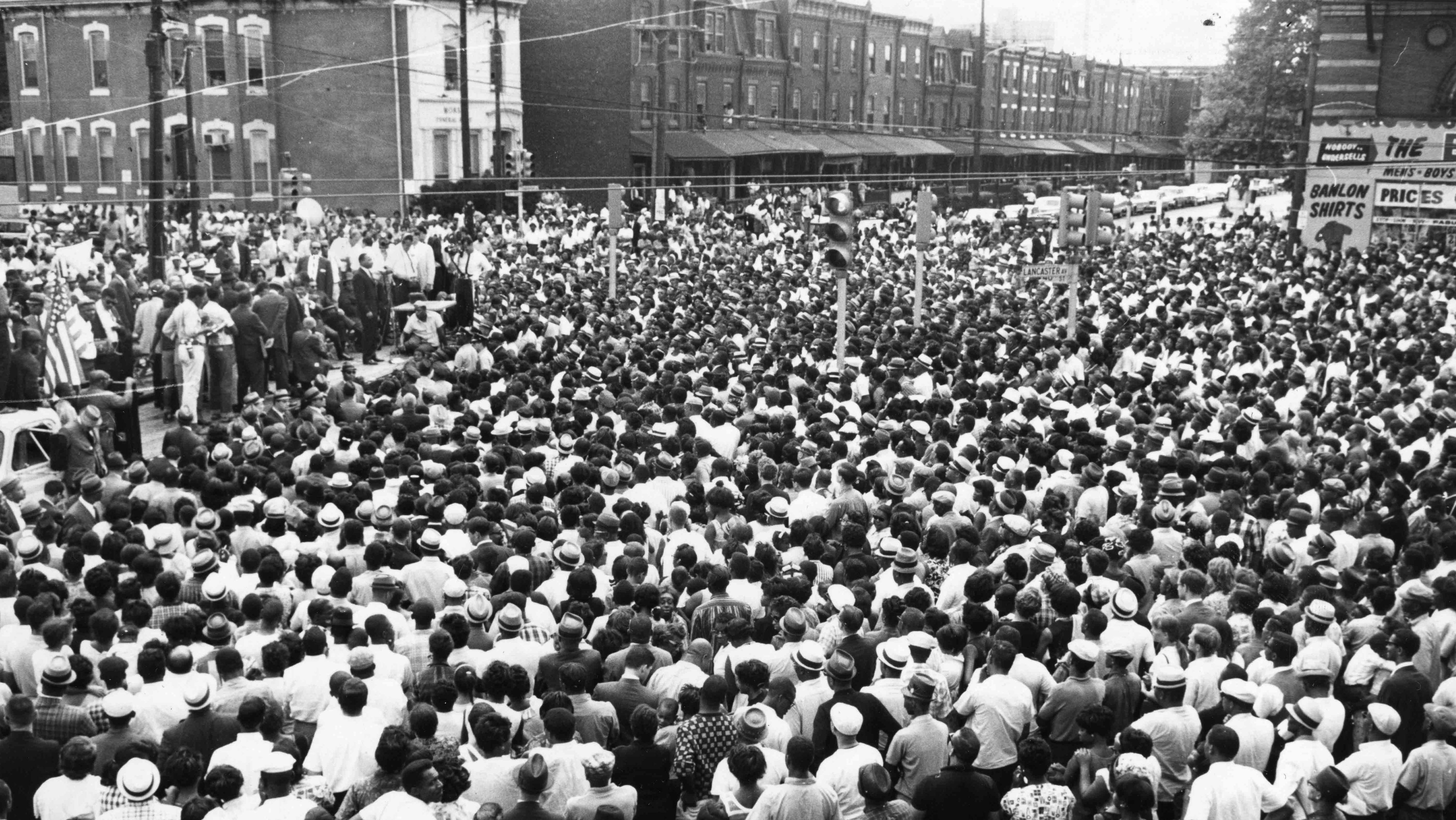 Martin Luther King at 40th and Lancaster streets in 1965.