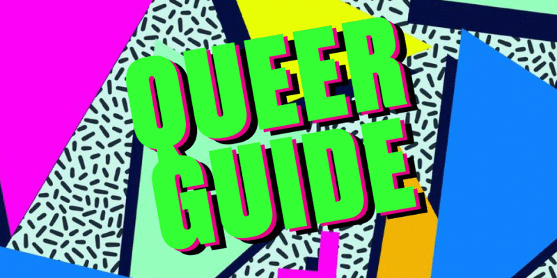 Colorful card reading “QUEER GUIDE” 