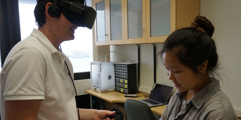 Students using virtual reality technology