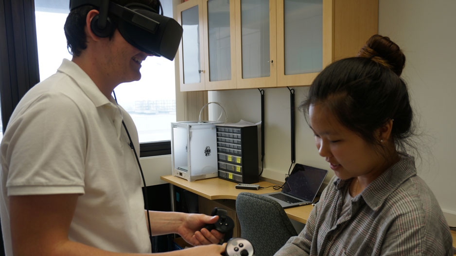 Students using virtual reality technology