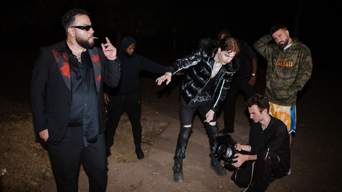 Image of Canadian rapper Belly, director Avery Sadowski aka Avteur and production crew.