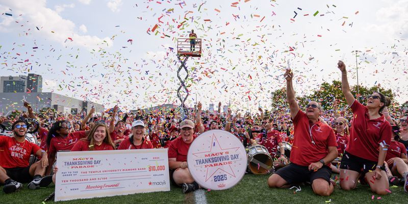 The Diamond Marching Band looking happy amid confetti 