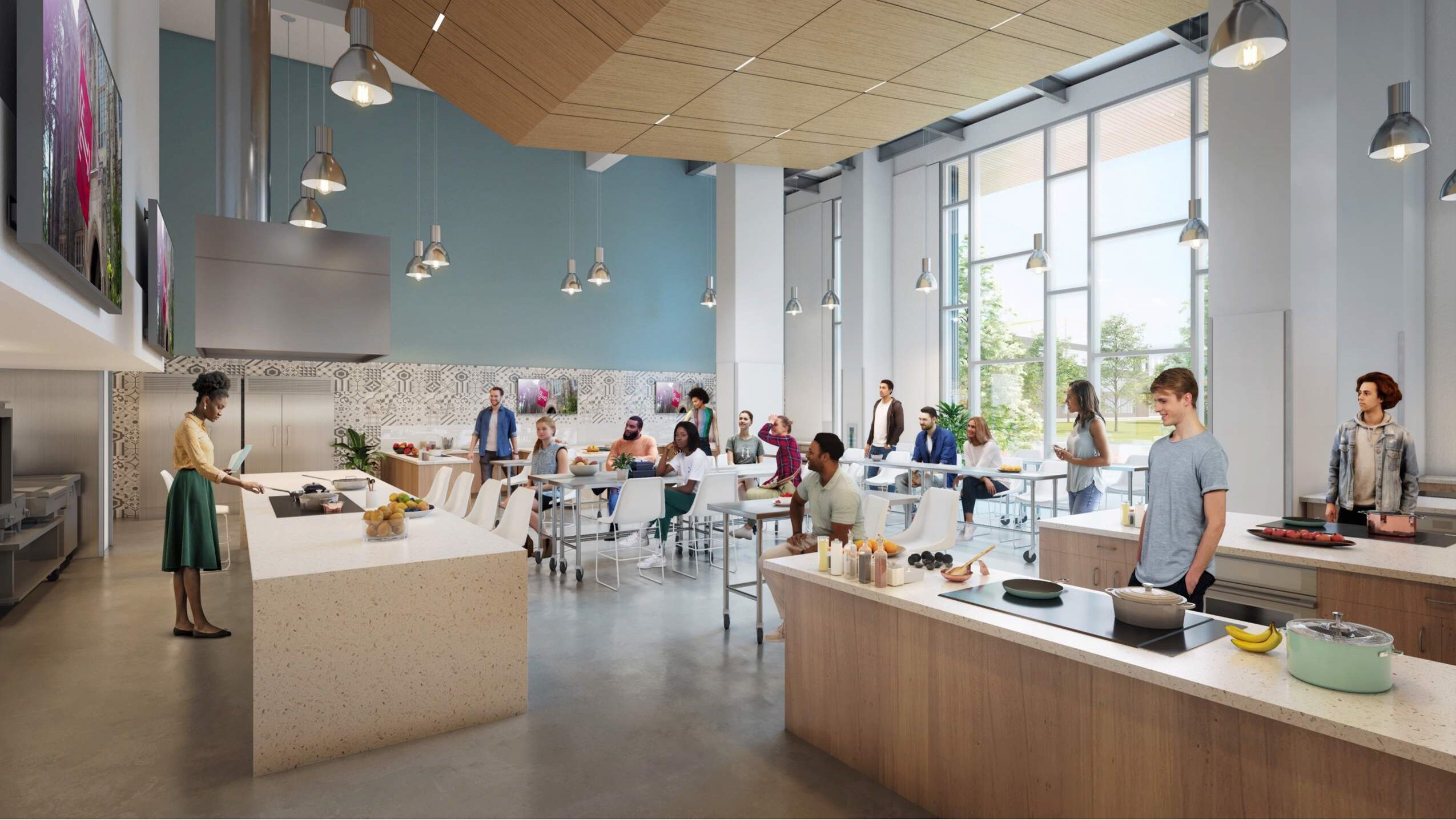 A rendering of the Aramark Community Teaching Kitchen.