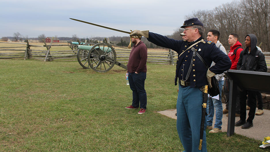 Gregory Urwin is shown taking part in the annual battlefield staff ride for Temples' Army ROTC program.