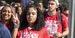 Students pictured as they walk to Convocation.