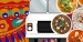 Animated graphic of a food truck with various dishes rotating in front of it. 