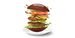 An illustration of a double bacon cheeseburger that has a football as a bun.