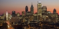 The Philadelphia skyline at sunset. 