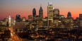 the Philadelphia skyline at night.
