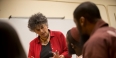  Lori Pompa talking to two men. 