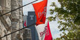 Temple flags flying on campus.