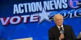 6ABC anchor Jim Gardner moderating a U.S. Senate debate on Temple’s campus.