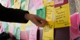 a student posting a note about giving back on a board for National Philanthropy Day.