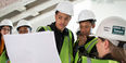 Students tour the Charles Library construction site