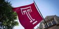Temple flag outside Sullivan Hall