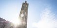 A sunbeam shining behind the Bell Tower. 