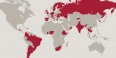 world map highlighting countries hosting Temple Student Fulbright grantees since 2000
