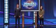  Image of Caitlin McHale, KLN ’15 and Jeopardy! host Ken Jennings. 