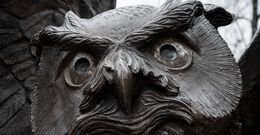Image of Temple’s bronze owl statue.