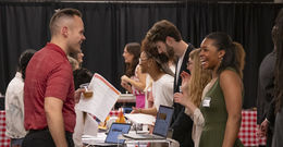  Image of students at a reverse job fair inside Temple’s student center.     