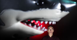 Michael Klein in the jaws of a shark 