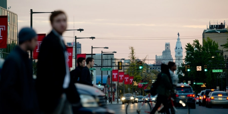 Pedestrians crossing Broad Street near Temple’s Main Campus.