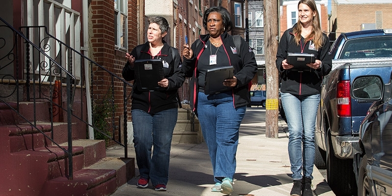 Temple field researchers canvassing a North Philadelphia neighborhood.