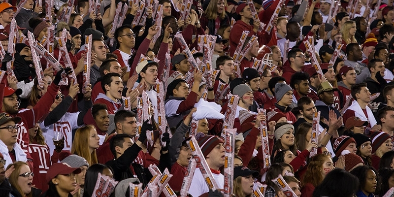 Crowds cheering at a Temple University football game.