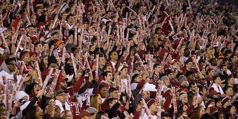 A cherry and white clad crowd cheers on the Temple football team at Lincoln Financial Field.