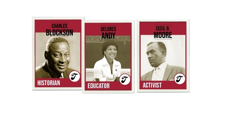 Charles BlocksoDelores Andy and Cecil B. Moore each on their own baseball-inspired card.