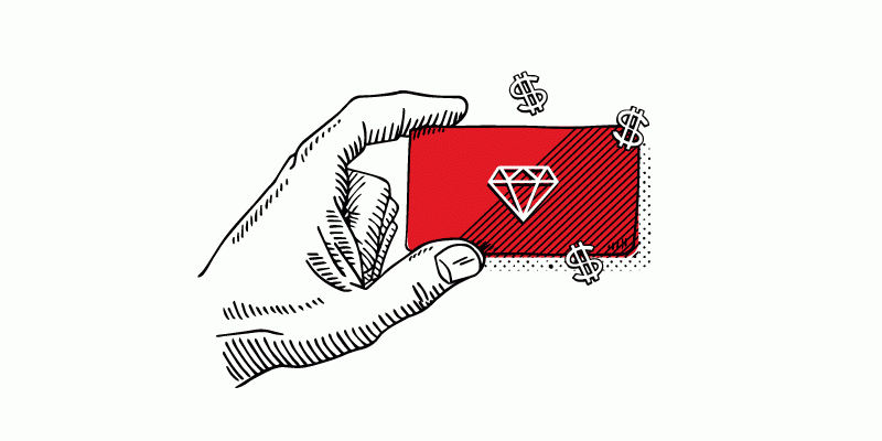 An illustration of a credit card with a diamond on it.