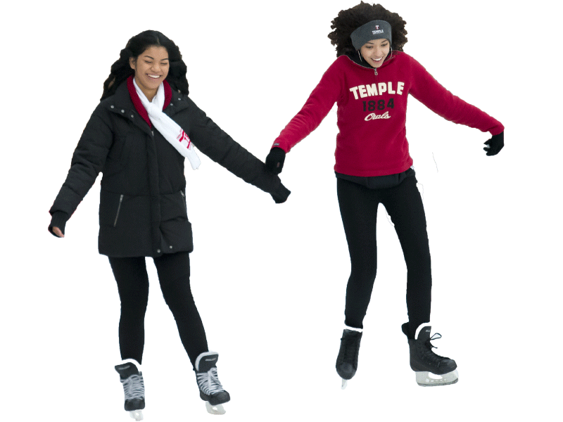 Two Temple students ice skating