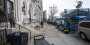 Lighting equipment on the sidewalk outside the Temple Performing Arts Center.