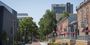 Liacouras Walk on Main Campus looking south toward Morgan Hall. 