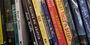 Banned books lined up vertically